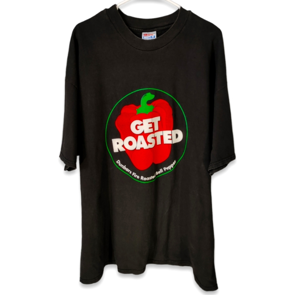 Vintage Dunbars Bell Peppers Get Roasted T Shirt Mens 2XL Black Short Sleeve Tee